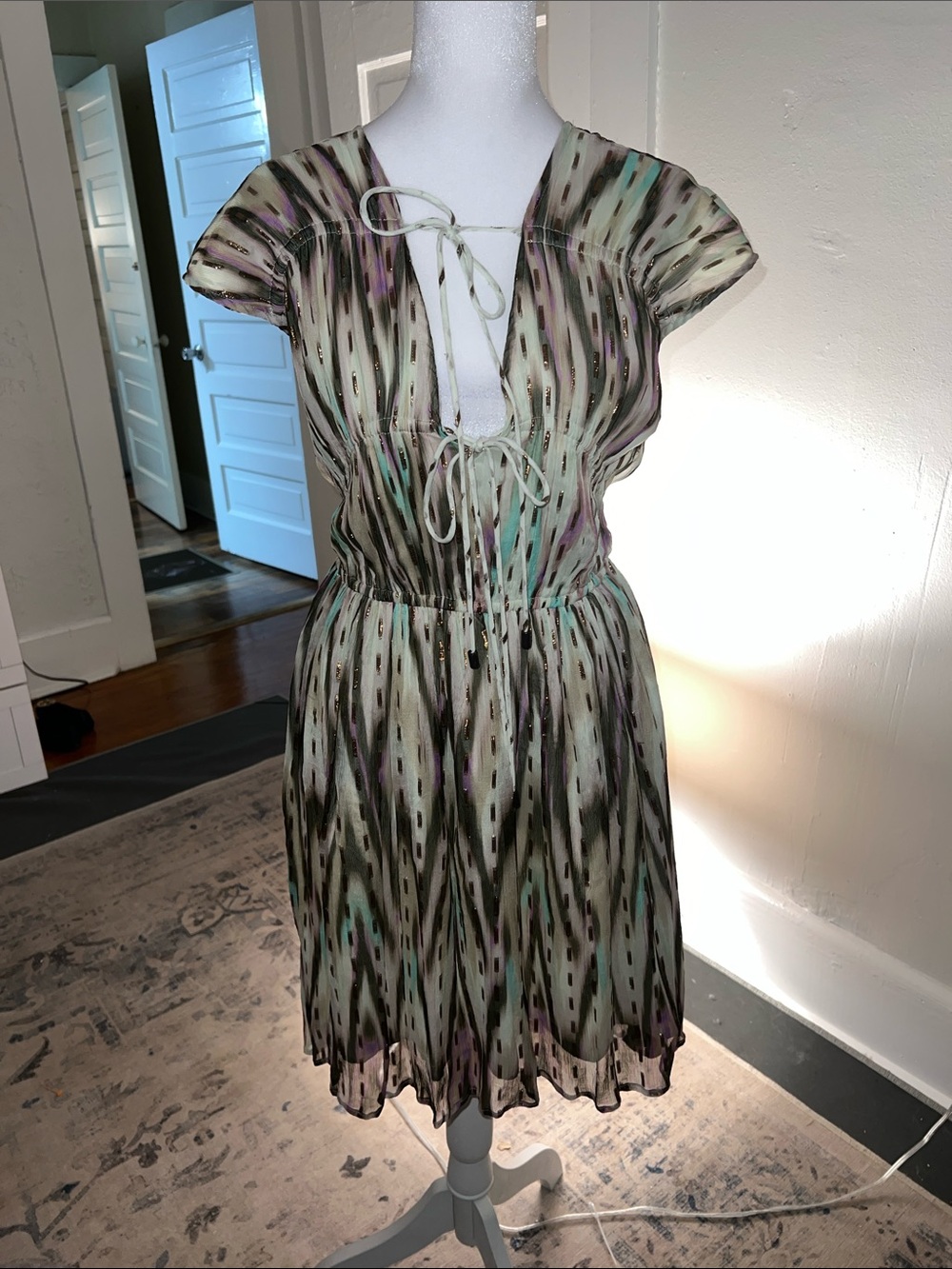 Karen Millen Metallic Viscose Woven Cap Sleeve Dress